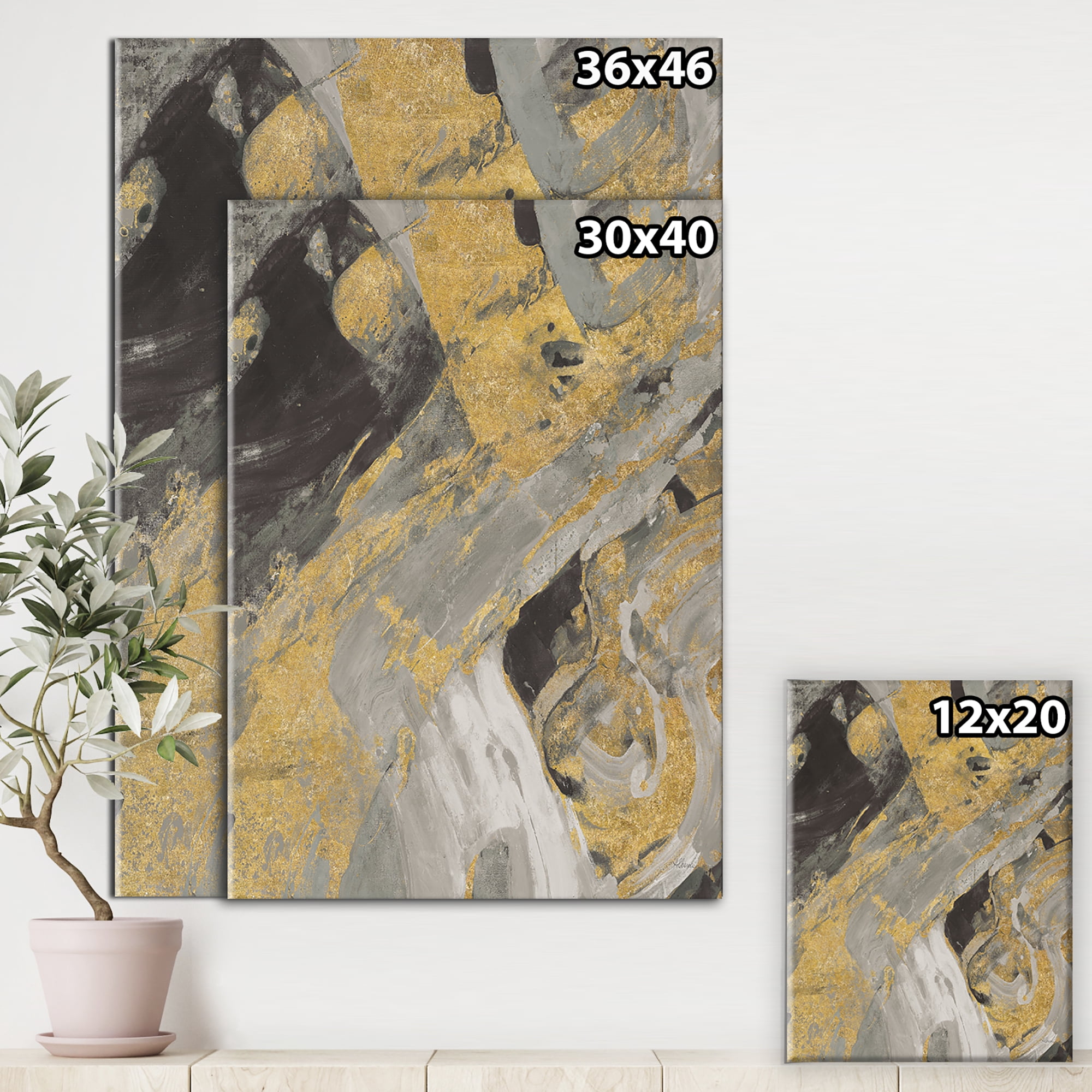 Designart 'Marble Gold and Black' Modern & Contemporary Canvas Artwork