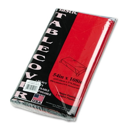 Tablemate Table Set Rectangular Table Cover, Heavyweight Plastic, 54 x 108, Red, 6/Pack
