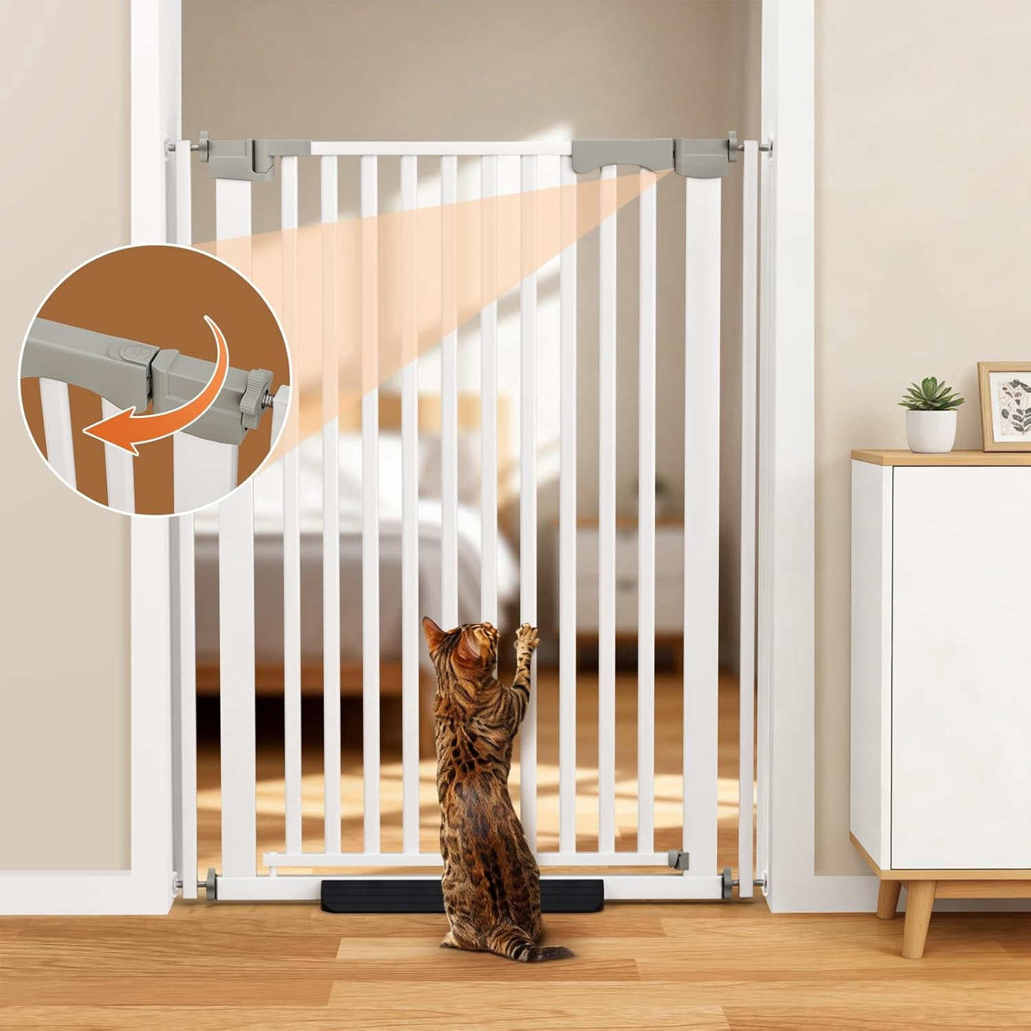51" Extra Tall Auto Close Pet Gate, 30-49" Wide Pressure Mounted No Drill Dog Cat Gate with Extensions