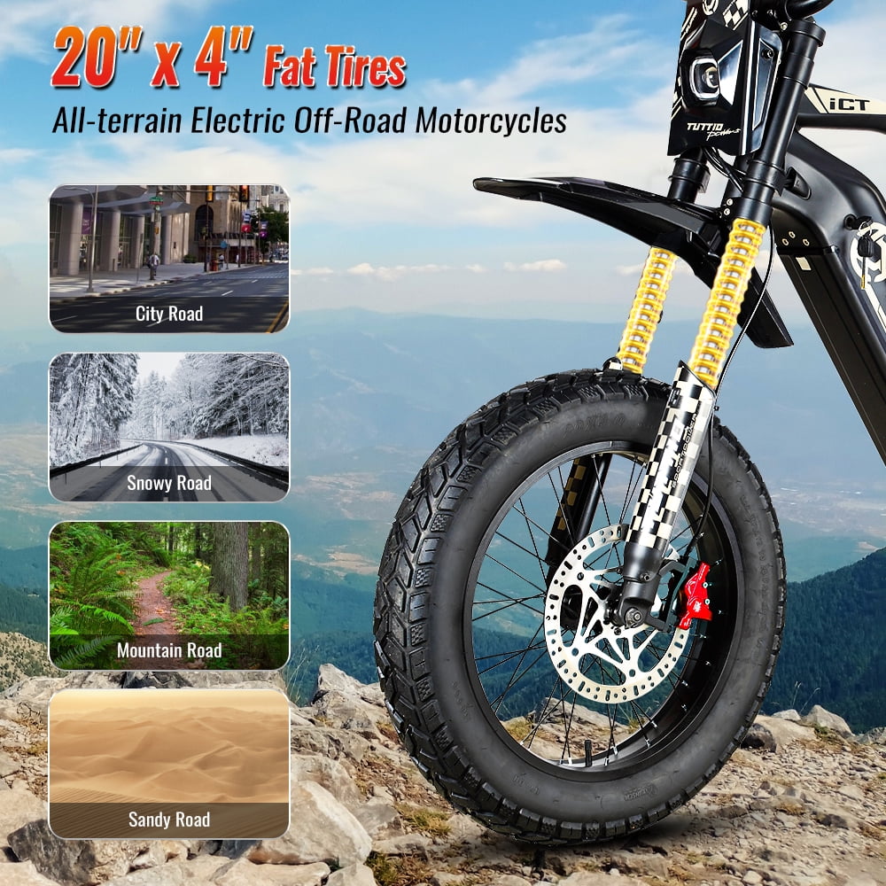 TUTTIO ICT 4000W Men's Electric Dirt Bike, 60V 25AH Teen Electric Motorcycle, Top Speed ​​49 mph, with Rear Wing and Storage Kit