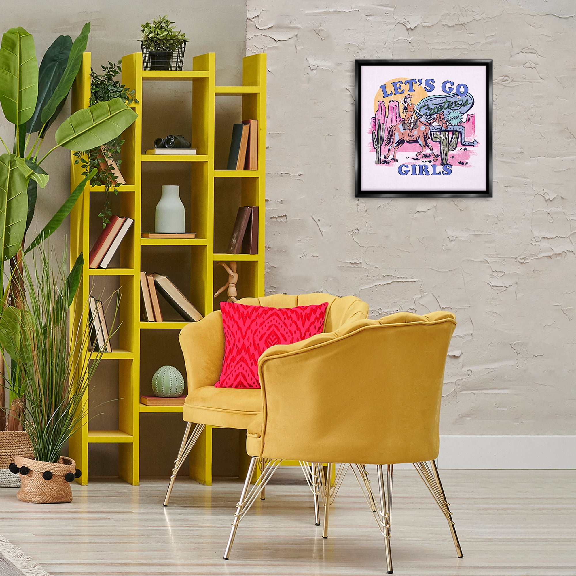 Stupell Industries Western Let's Go Girls Entertainment Painting Black Floater Framed Canvas Art Print Wall Art, 18 x 18