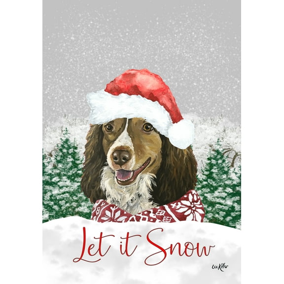 Brittany Spaniel - Hippie Hound Studios Let it Snow Christmas Garden Flag