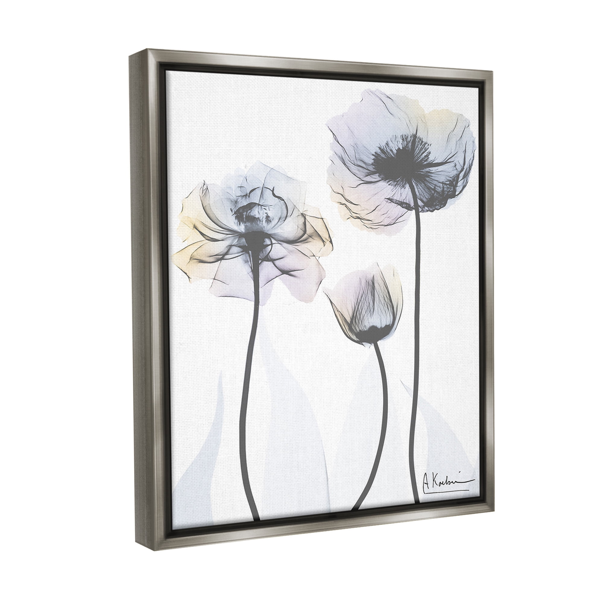 Stupell Industries Poppy Flower Trio Botanical & Floral Photography Gray Floater Framed Canvas Art Print Wall Art, 17 x 21