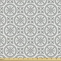 Ambesonne Grey and White Fabric by the Yard Upholstery, Old Mosaic Circles, 1 Yard, Grey White
