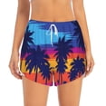 thumbnail image 2 of Picia Beach with Palm Trees Pattern Women's 2 in 1 Athletic Running Shorts High Waisted Workout Casual Gym Sweat Shorts with Comfy Liner Zipper Pockets-Medium, 2 of 9