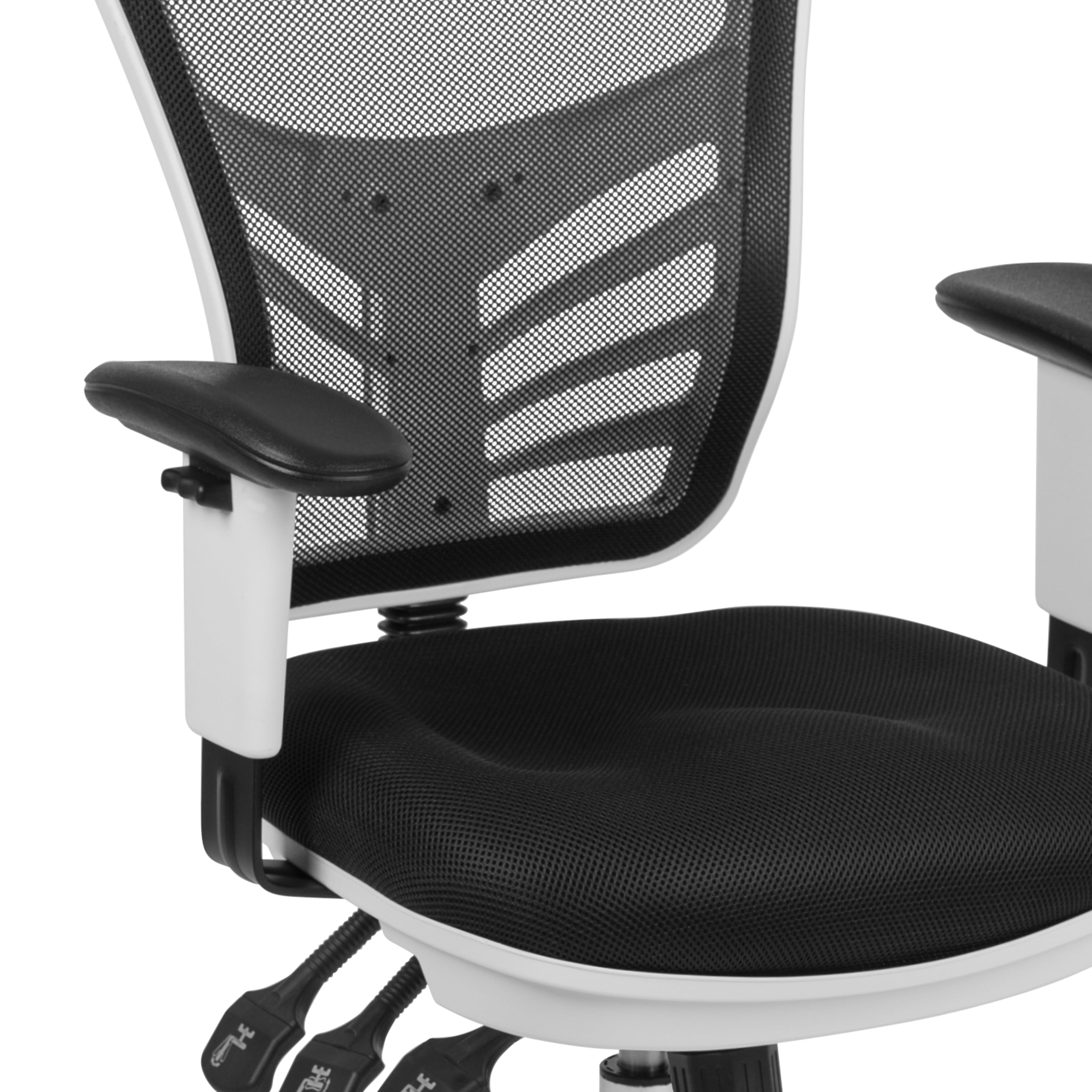 Emma + Oliver Mid-Back Black Mesh/White FrameMultifunction Ergonomic Office Chair with Arms