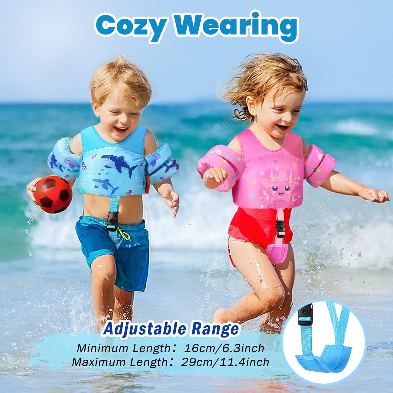 HeySplash Swim Vest for Kid,Arm Floaties with Adjustable Strap Fit 3-5 Years,Pool Sea Swimming Aid,Blue Shark