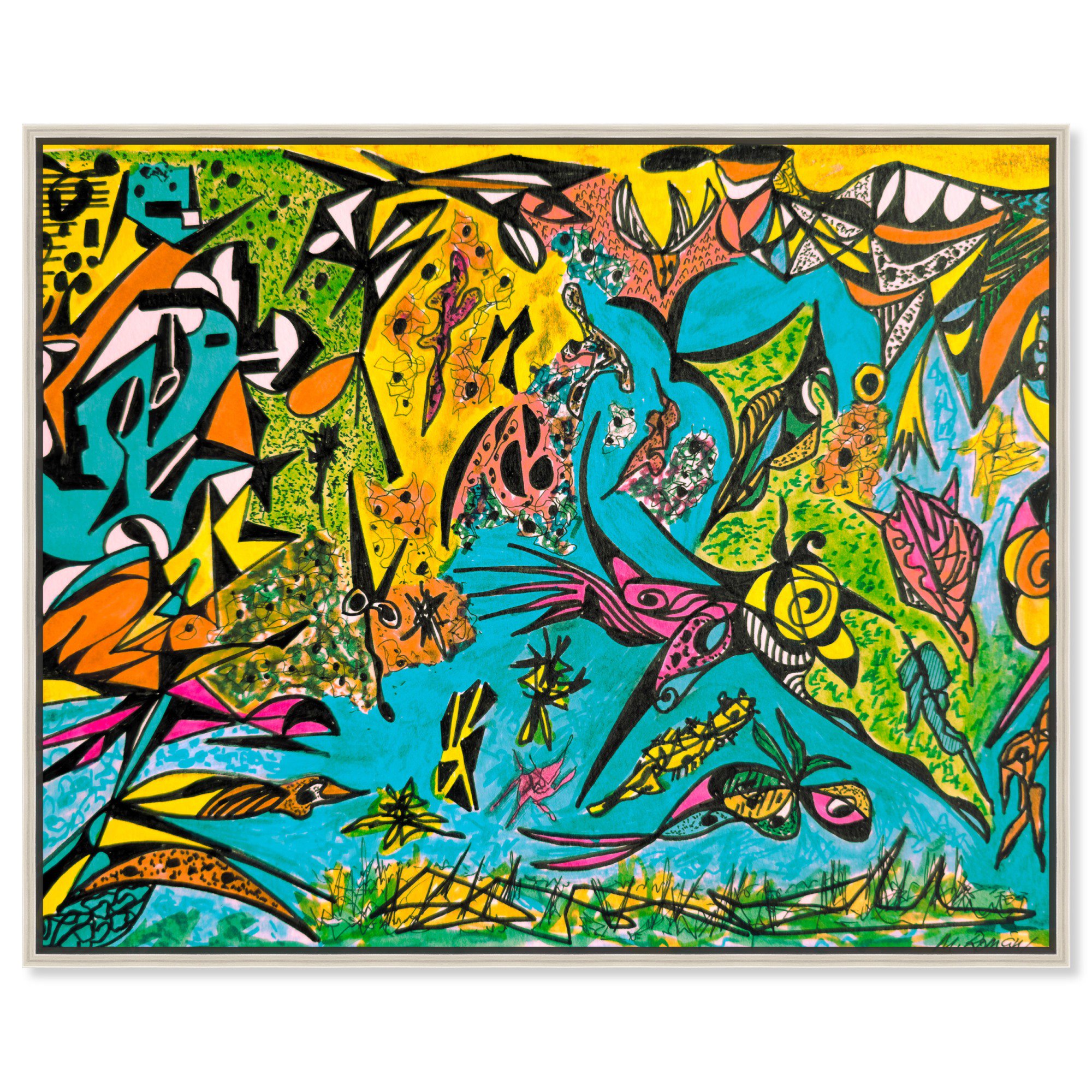 Undersea Canvas Bright Colorful Abstract Wall Art by Art Remedy Silver Frame 24 x 20