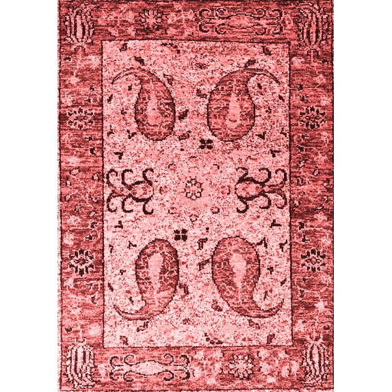 Ahgly Company Indoor Rectangle Abstract Red Contemporary Area Rugs, 3' x 5'