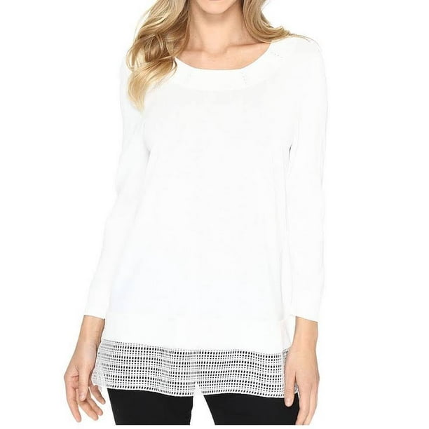 bedelaar binnenplaats defect Calvin Klein Womens Crew Neck 3/4 Slv White Mesh-Hem Layered-Look Sweater  Top XS - Walmart.com