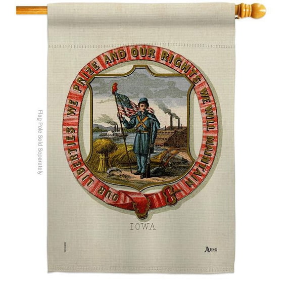 Americana Home & Garden H141222-BO 28 x 40 in. Coat of Arms Iowa House Flag with Americana States Double-Sided Decorative Vertical Banner Garden Yard Gift