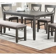 thumbnail image 3 of Modern Grey 6pc Dining Set Round Table 4 Chairs Bench Classic Design Wooden Fabric Cushion Seats Chairs Dining Room Furniture, 3 of 8