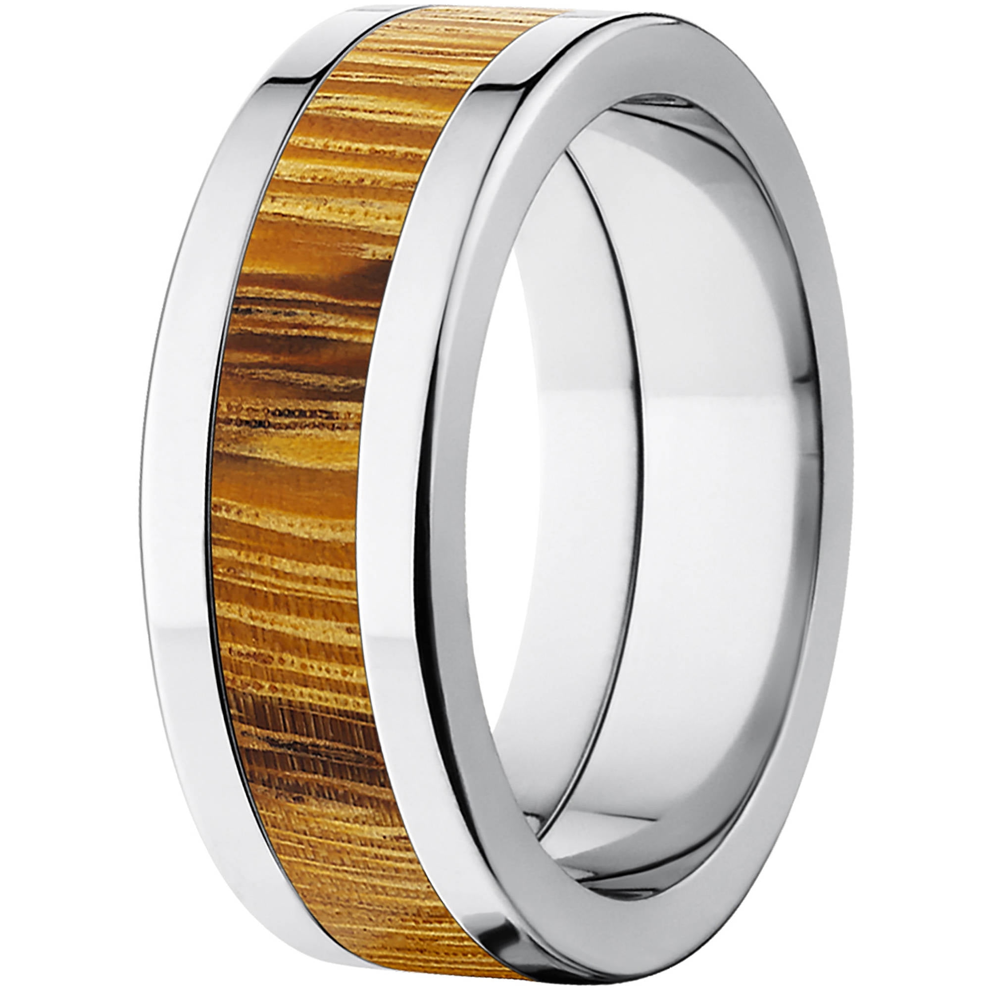 Men's Stainless Steel with Marbled Wood Accent Ring
