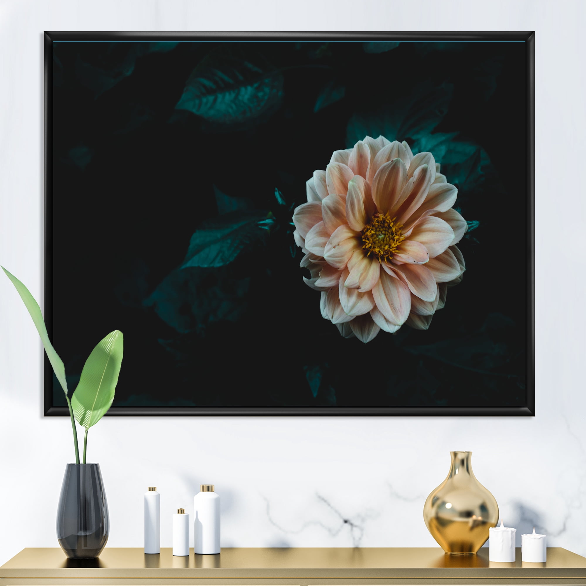 Designart 'Blooming Yellow Flower' Traditional Framed Canvas Wall Art Print