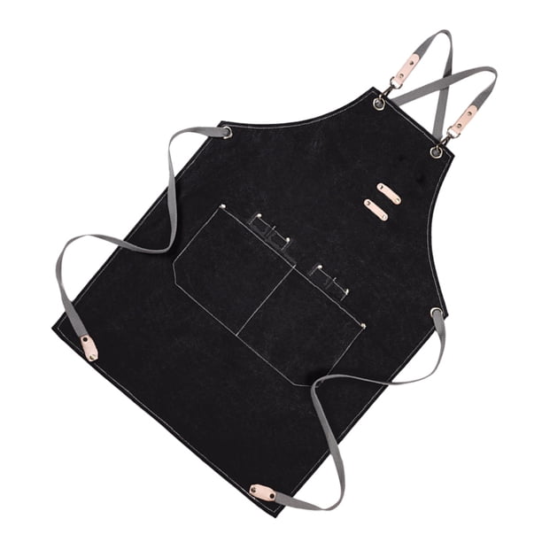 WEUVEB Delantal De Cocina Negro De Lona Resistente Con Bolsillos Y Ajustables Para Cafetería