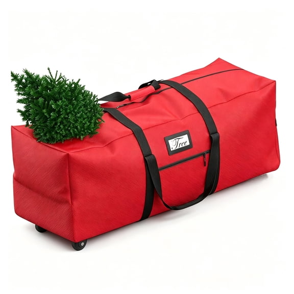BUSATIA Christmas Tree Storage Bag,Heavy-Duty Oxford Christmas Tree Bag with Wheels,Xmas Holiday Storage Box With Reinforced Handles,Large Rolling Bin for Artificial Trees