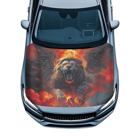 Uourmeti Anti-Corrosion Car Hood Cover Protector 59.05x39.37 in, Easy to Remove Auto Accessories, All Season Protection Winged Lion Fire Car Hood Covers