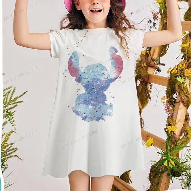 Vestido para niñas, ropa con estampado de punto de Disney para niños coreanos japoneses, vestido Retro de manga corta con temperamento, vestidos informales para niños 3T Gao Jinjia LED