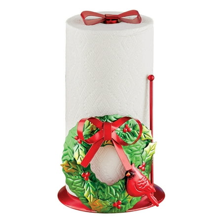 Festive Holiday Wreath with Red Bow Metal Paper Towel Holder- Christmas Kitchen Decor - Walmart.com