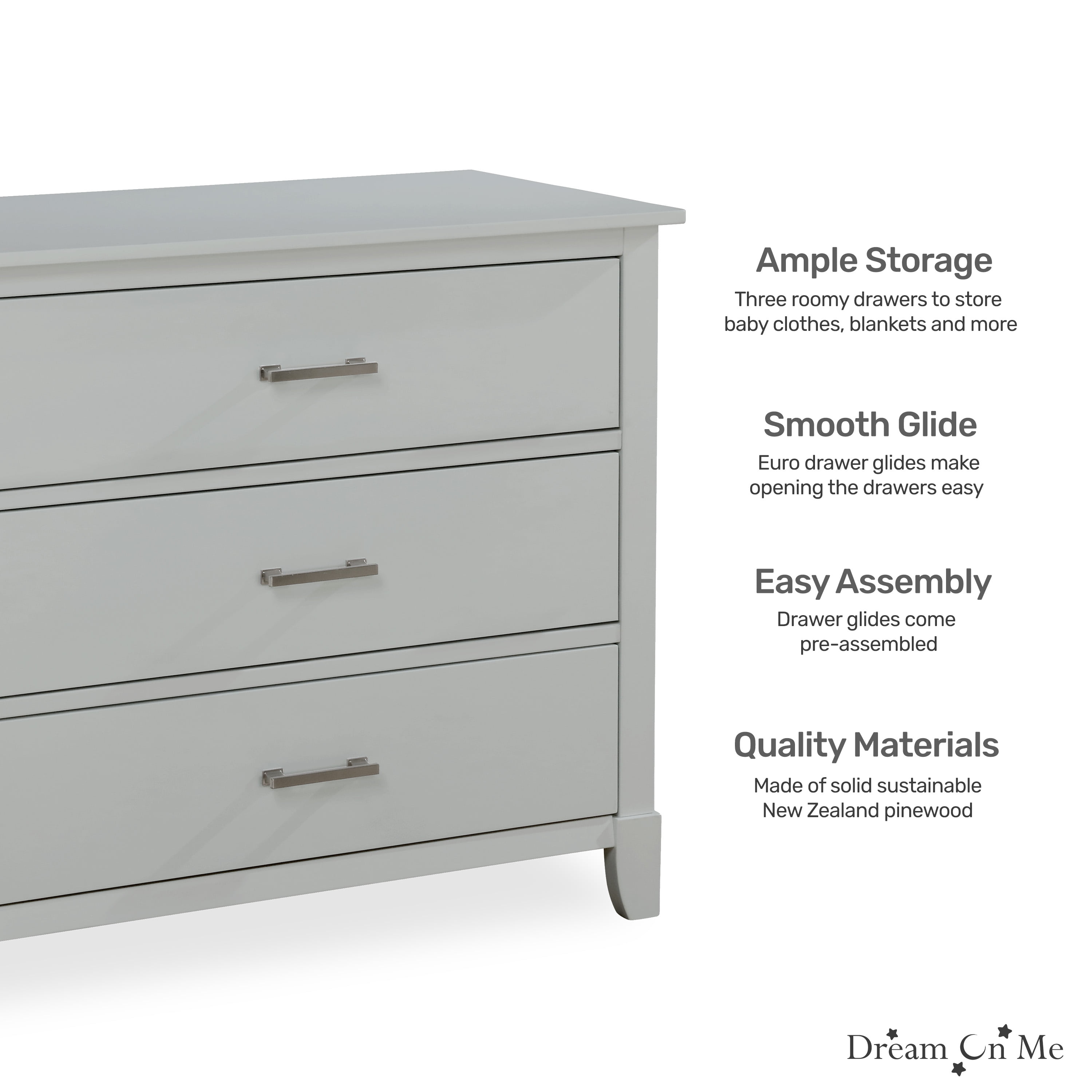 Dream On Me - Brandclub - Dream on Me Universal 3 Drawers Chest in Silver  Grey Pearl, Kids Bedroom Dresser, Three Drawers