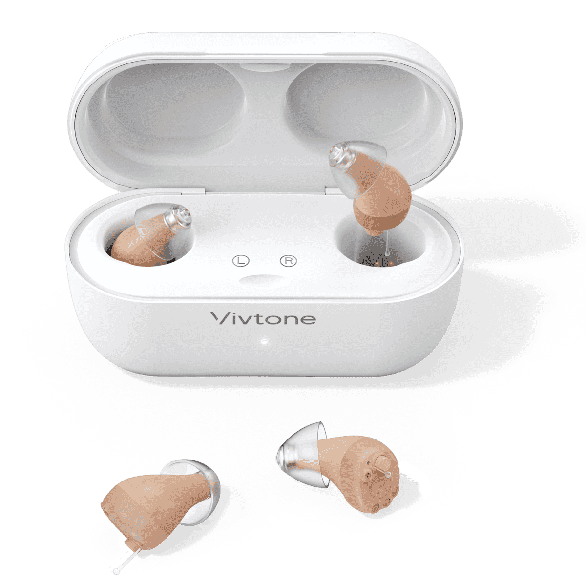 Vivtone Supermini Rechargeable OTC Hearing Aid, Completely-in-canal(CIC), for Seniors & Adults, Beige, 2 Pieces