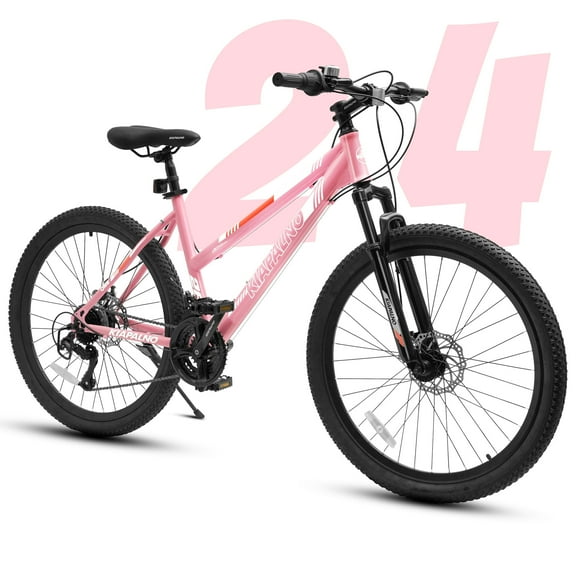 Ecarpat 24 Inch Mountain Bike, Disc Brakes 21 Speeds Women Mens Bike, Steel Frame and Suspension Fork, Adult and Teens Sport Bicycle for Urban Trail Snow Commuter Pink