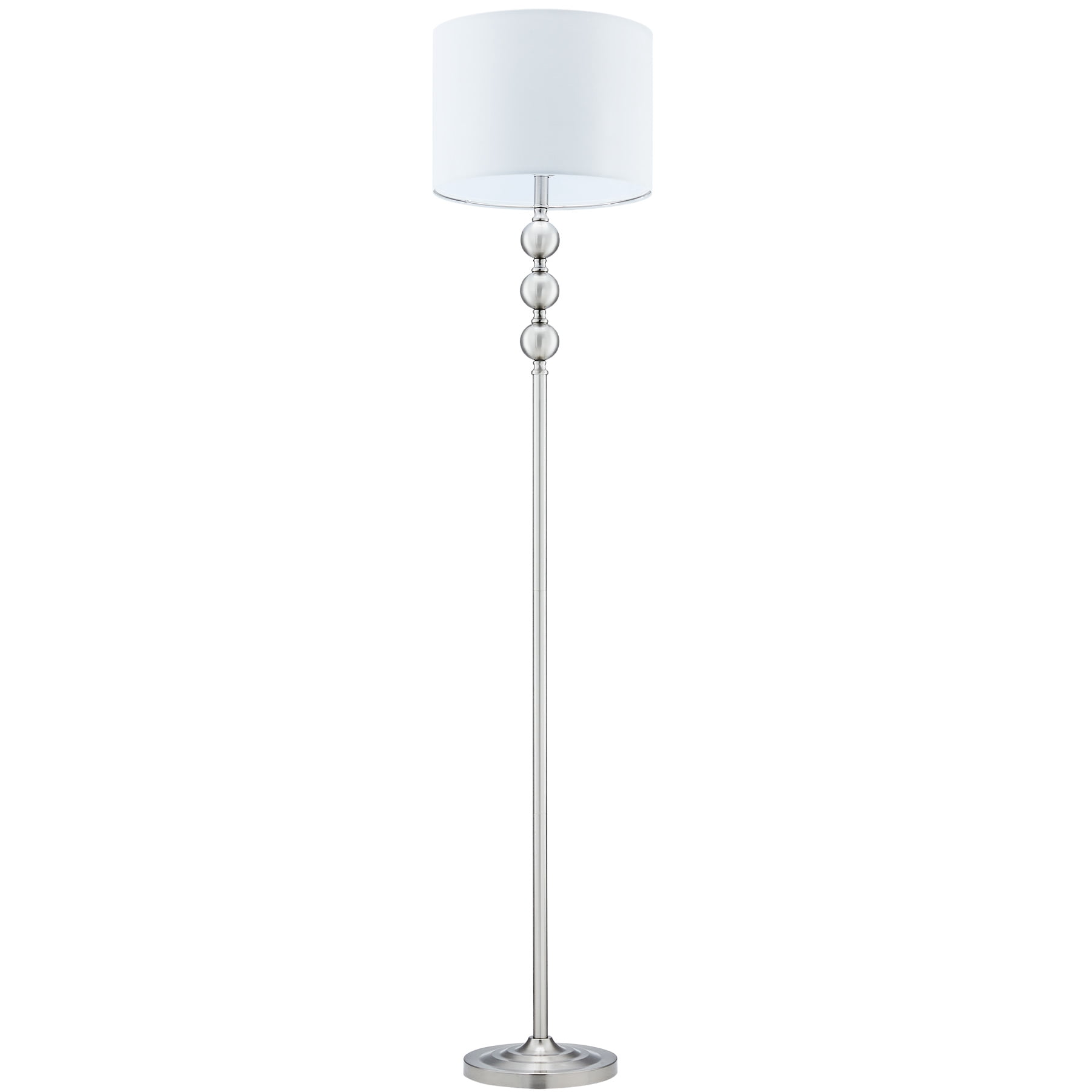 62" Modern Floor Lamp with Drum Lamp Shade | 3-Orb Art Deco Standing Lamp with Fabric Shade and Weighted Base