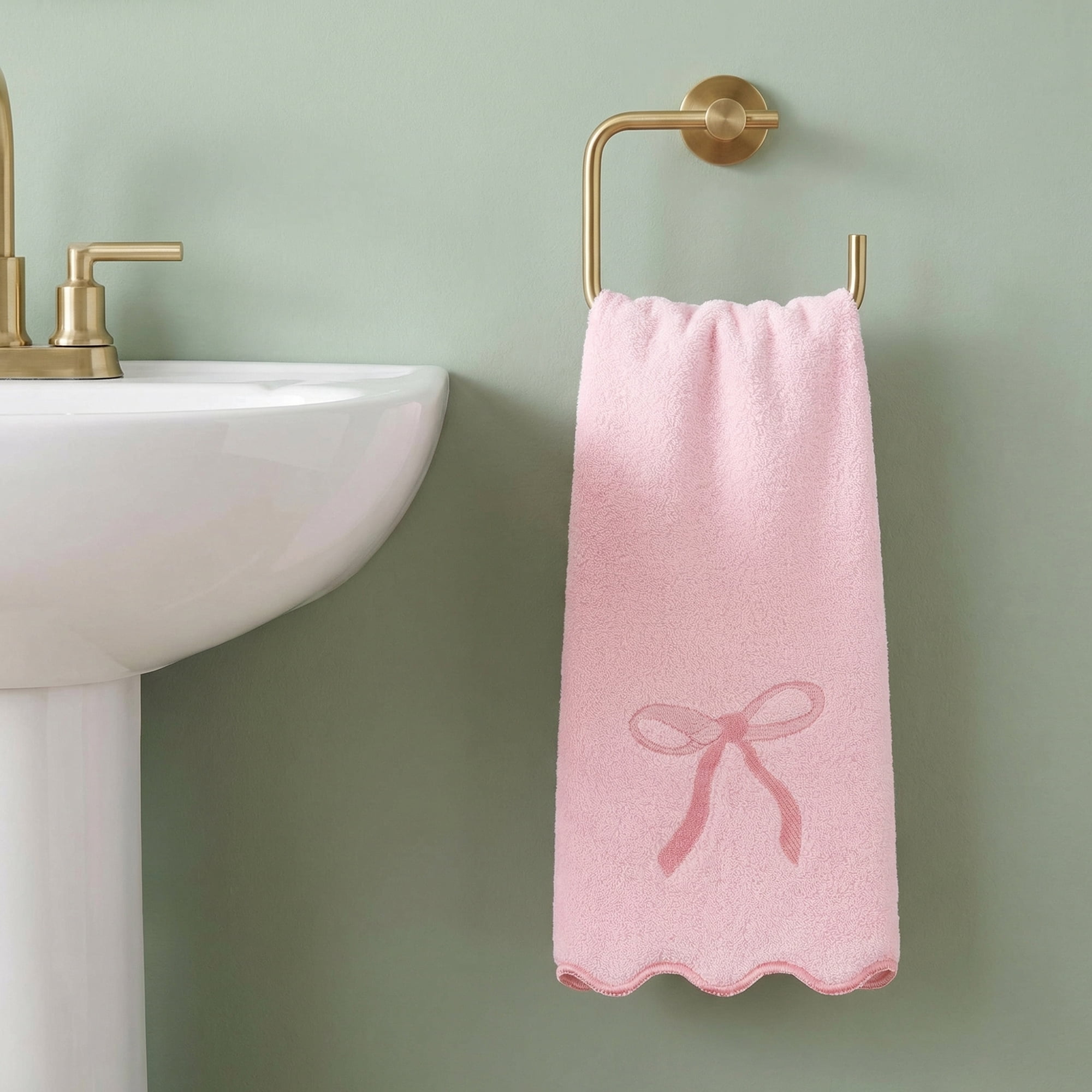 Unique Bargains Solid Cotton Elegant Border Hand Towels 28" x 13" Pink 2pk