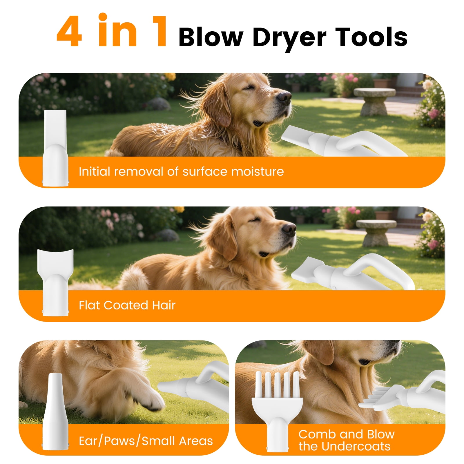 AIRROBO Dog Blower Pet Hair Dryer with Adjustable Speed Temperature, Large Dog Hair Grooming Blower after Bath Swimming, Heating Blower with 4 Nozzles