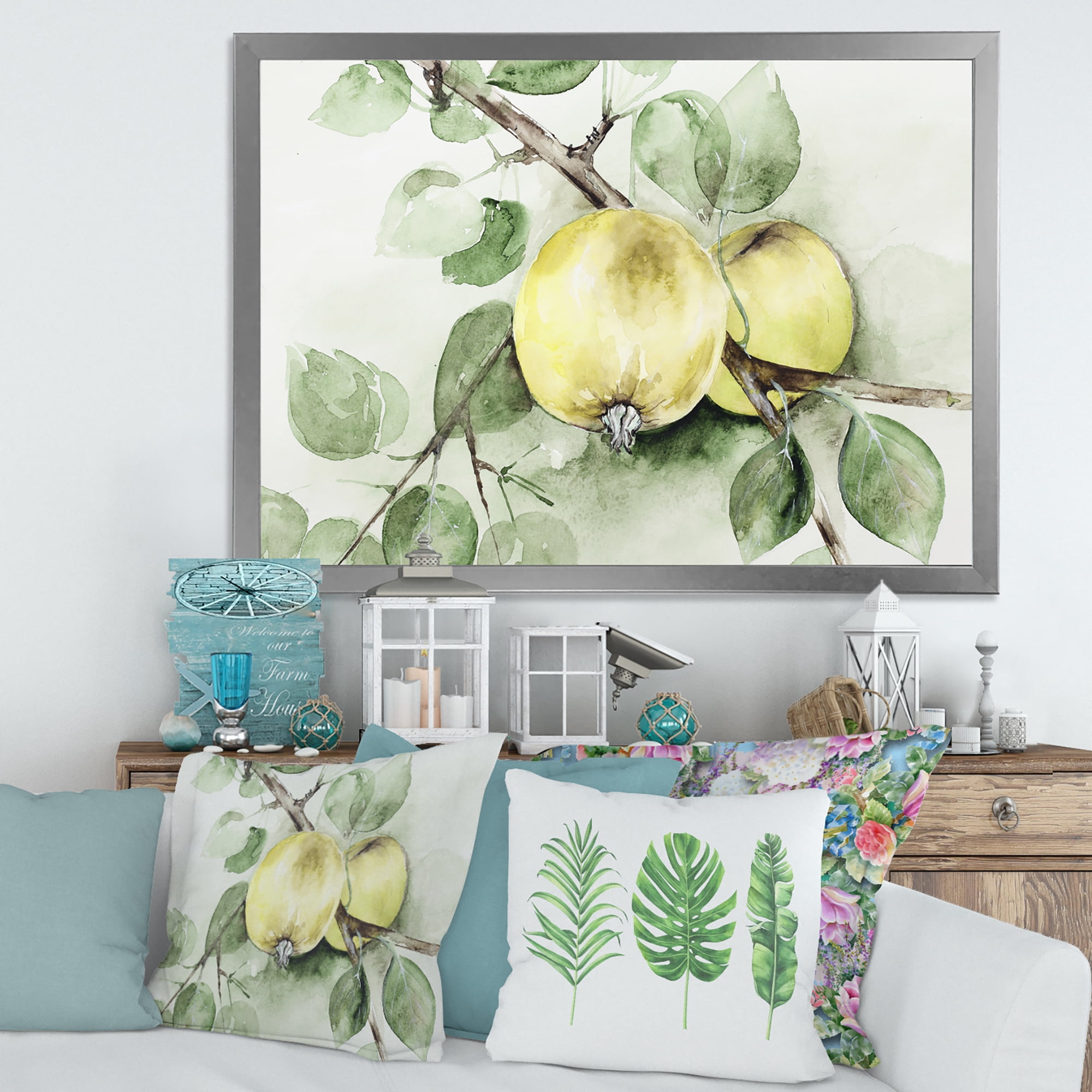 Designart 'Ancient Green Appels' Farmhouse Framed Art Print