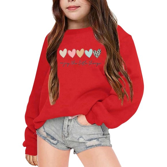 AJIWYH Chandail à Capuchon pour Fille Chandail pour Enfant Fille Automne et Hiver à Lettres Imprimées Col Rond Chandail à Manches Longues Manteaux pour Enfants Rouge, 3-4 Ans