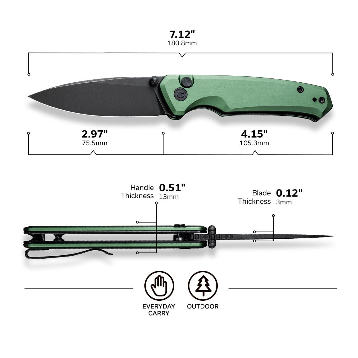 CIVIVI Altus Button Lock Pocket Folding Knife 2.97" Nitro-V Blade C20076-5