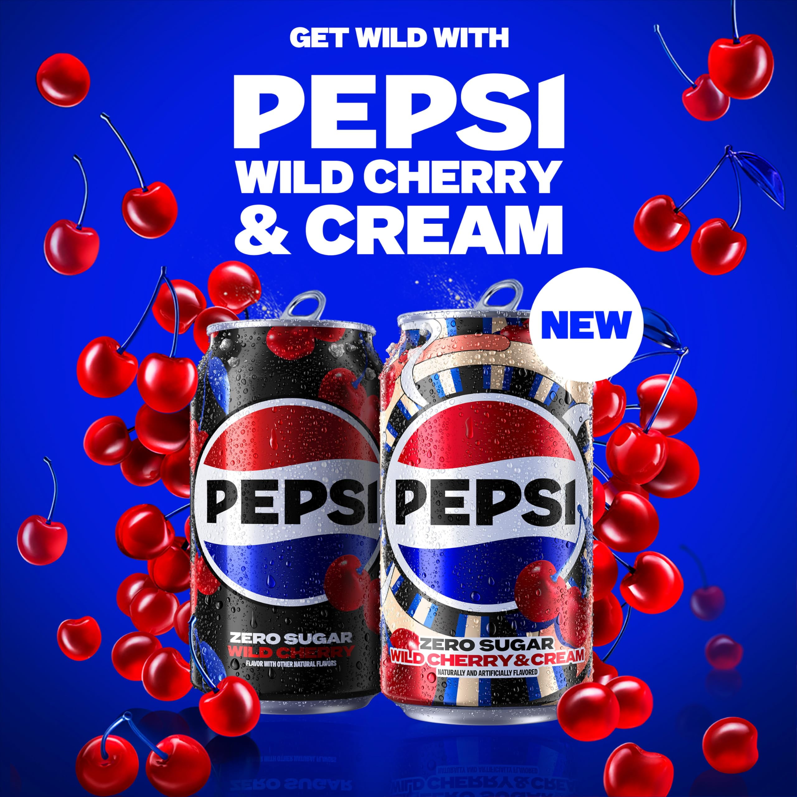 (2 Pack) Pepsi Zero Sugar Soda Wild Cherry & Cream 12 fl oz, 12 Count Cans