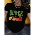 thumbnail image 1 of Women's "Black and Beautiful" History Month Map Print T-Shirt - Casual Polyester, Short Sleeve, Round Neck, Machine Washable, Spring Apparel|Casual Style|Polyester Fabric, 1 of 5