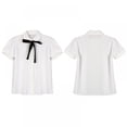thumbnail image 4 of Women's Ruffle Bow Tie Neck Chiffon Shirt Long Sleeve/Short Sleeve Shirts Blouse Top, 4 of 4