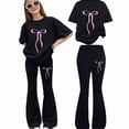 thumbnail image 3 of Girl's 2 Piece Outfits Graphic Crewneck Sweatshirts and Long Flare Pants Set Spring Fall Clothes Kids Clothing Set Black, 3 of 5
