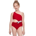 thumbnail image 3 of Fashion Parent-child Swimwear Mom and Children Bow Oblique Shoulder Hollow High Waist One-piece Swimsuit, 3 of 6