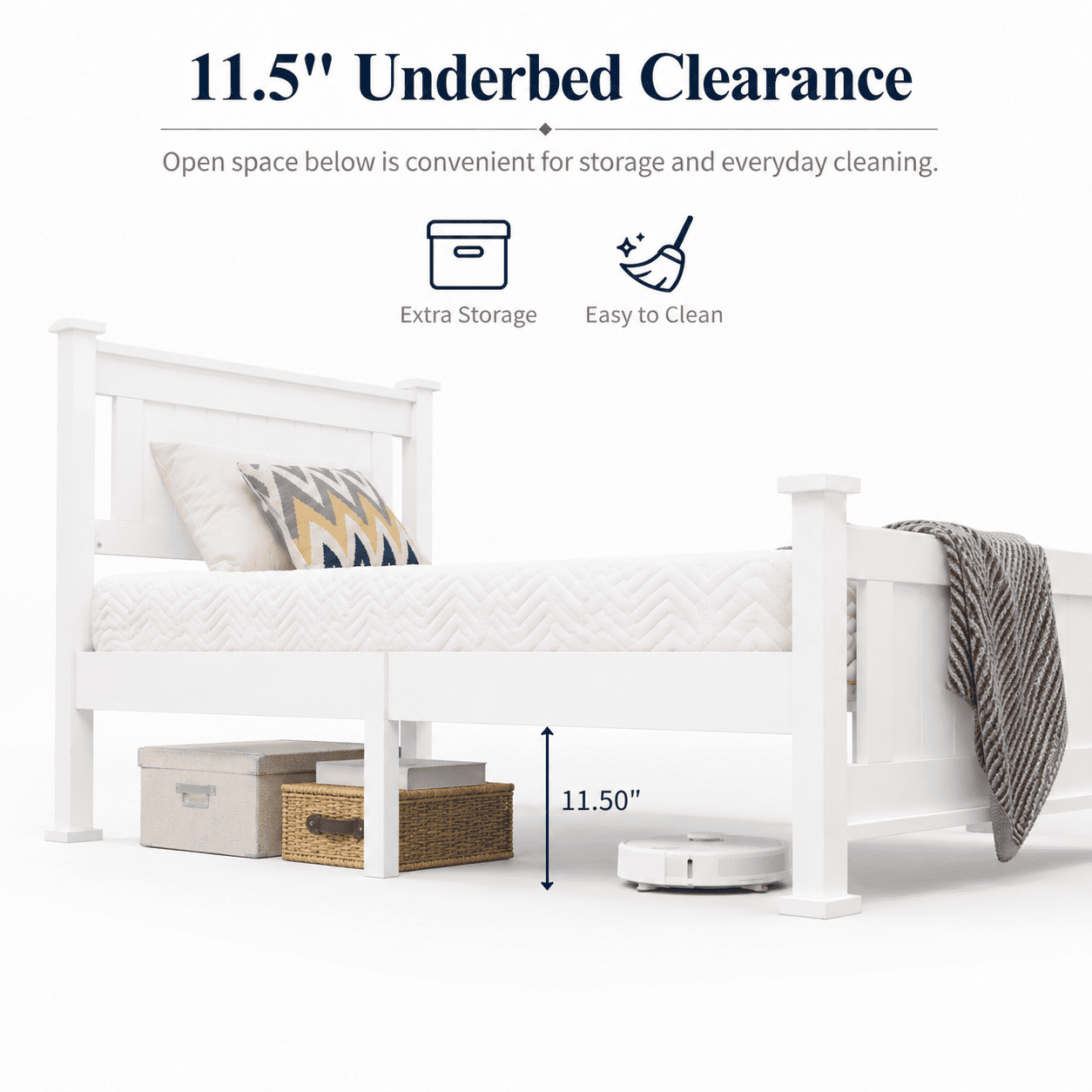 Ktaxon Twin Wood Platform Bed with Headboard, Teen Bed, White