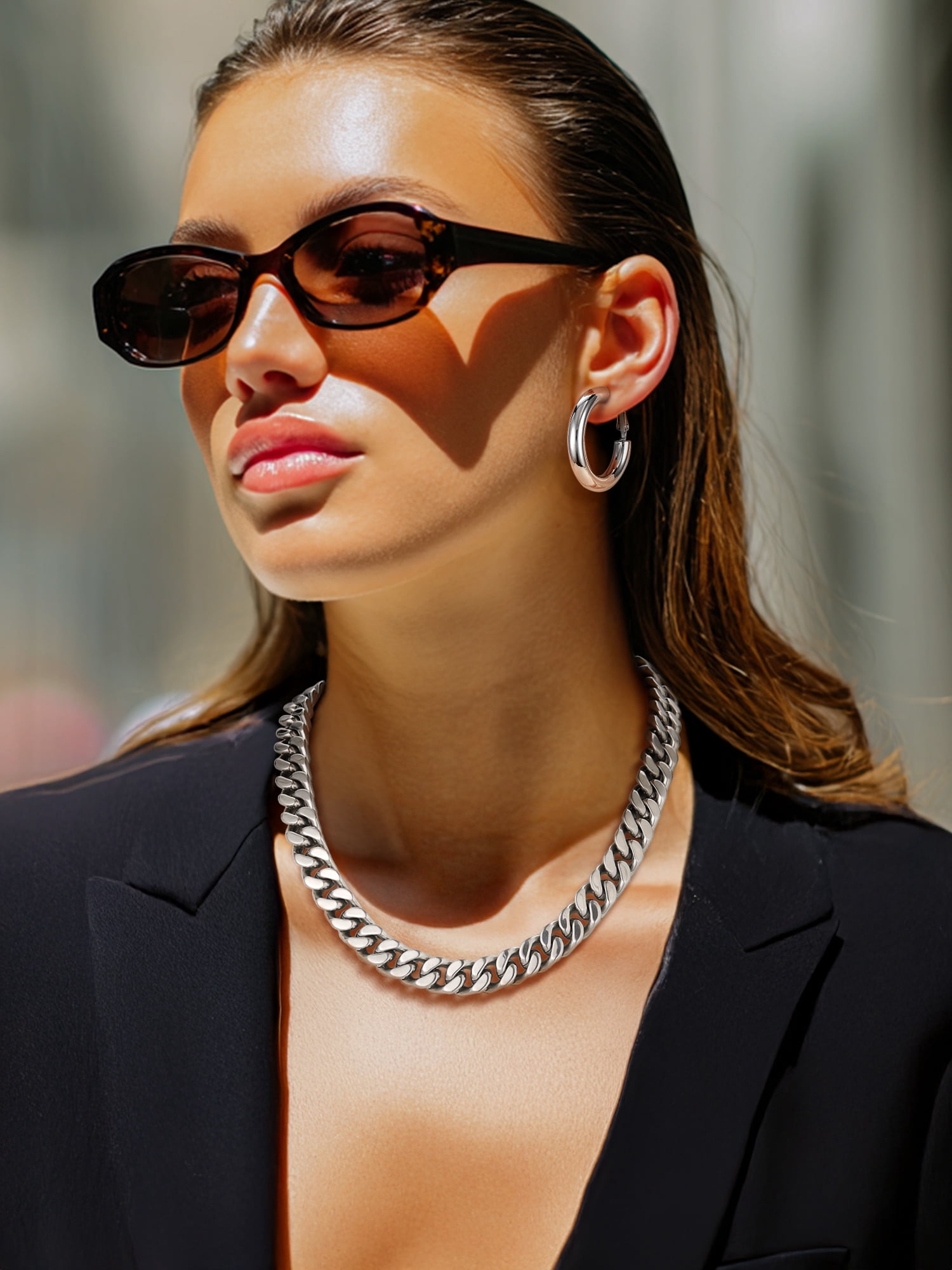 PROSTEEL Chunky Miami Cuban Link Curb Chain Necklace for Women Fashion Choker Stainless Steel Chain Jewelry Gifts 14mm 18 Inch Unisex Size