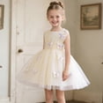 thumbnail image 2 of Girls Tulle Dress with Sequin Butterfly Appliqués Sleeveless A-Line Sparkly Party Dress for Kids & Kids Beige,Size 5-6T, 2 of 7