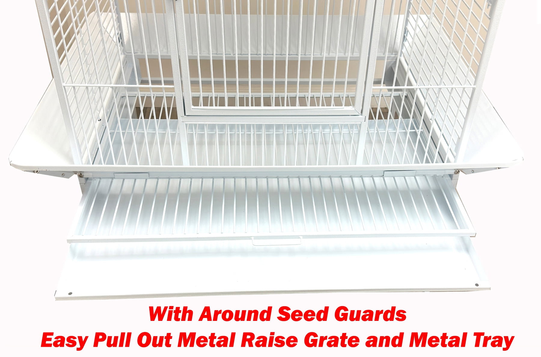 Extra Large 32" x 23" x 69"H Elegant Sturdy Wrought Iron Double Ladders Play Perch Stand Top Bird Parrot Rolling Cage Stainless Feed Cups Natural Wooden Stand Perch Seed Guard Lockable Wheels