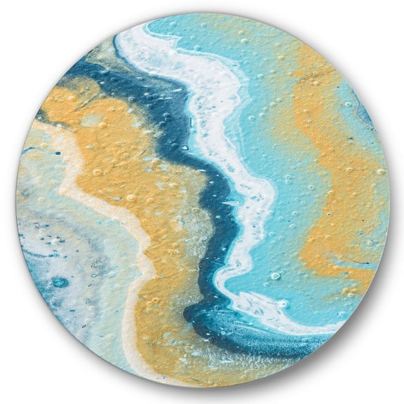 Designart 'Abstract Marble Composition In Blue and Yellow III' Modern Circle Metal Wall Art 36x36 - Disc of 36