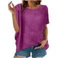 thumbnail image 4 of Karight Summer Tops for Women Plus Size Cotton Linen V Neck Short Sleeve Gauze Shirts Cute Loose Casual Comfy Blouses Trendy, 4 of 7