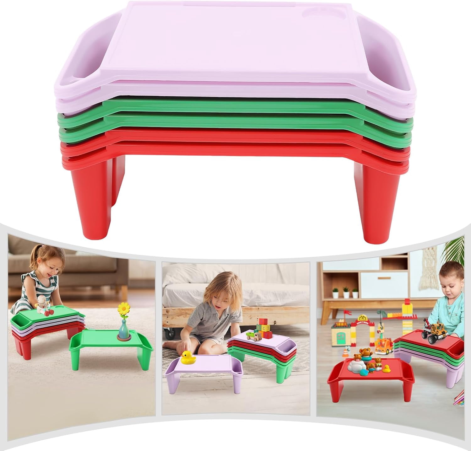 6-Pack Lap Desks for Kids, Lightweight Stackable Lap Trays with Cup Holder & Phone Slot, 33lbs Load Capacity Kids Lap Desk Tray