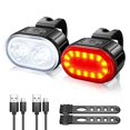 thumbnail image 1 of Juego de luces LED para bicicleta, potente kit de 4/6 modos, resistente al agua IPX4, recargables por USB, delanteras y traseras para hombres, mujeres y niños., 1 of 5