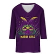 thumbnail image 3 of UPPADA Womens Chandails de Mardi Gras à Manches 3/4, Chemises à Imprimé Floral, Col Rond, Blouse à devant Plissé, Hauts d'Été Décontractés, Haut à Enfiler, Mode, Fête, Défilé, Hauts pour Femmes, Hauts à Manches 3/4, Liquidation, 3 of 5