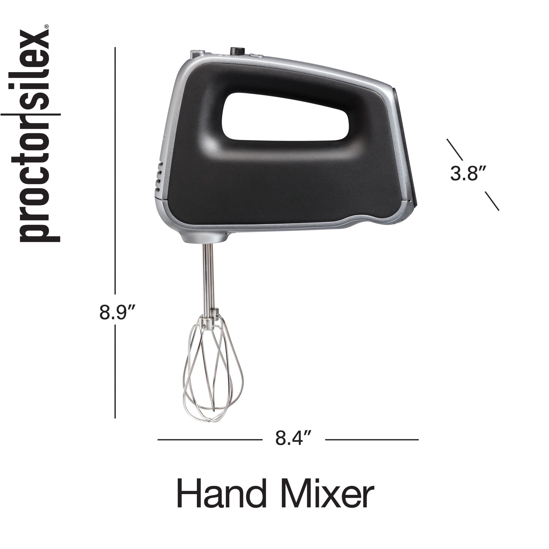 Proctor Silex 5-Speed Electric Hand Mixer with Boost, 1.3 Amp DC Motor, Mixer for Kitchen, Black & Silver