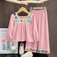 thumbnail image 2 of UngA Girl's 2 Piece Outfits Boho Floral Crochet Long Sleeve Top and Wide Leg Pants for Toddler Kids 2-3 Years,Red, 2 of 7