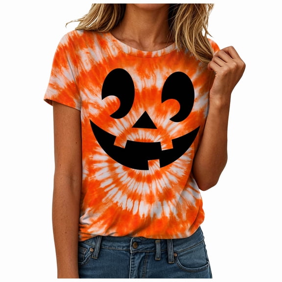 CFXNMZGR Summer Halloween Halloween Oversized Shirts for Women Spooky Season T-Shirt Halloween Pumpkin Costume Ghost Fall Tees Top (Orange,M)