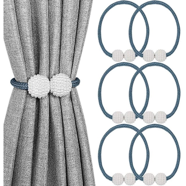 LAICAIW 6 Pack Attaches Magnétiques pour Rideaux, Attaches Décoratives pour Rideaux de Fenêtre (Bleu Marine)